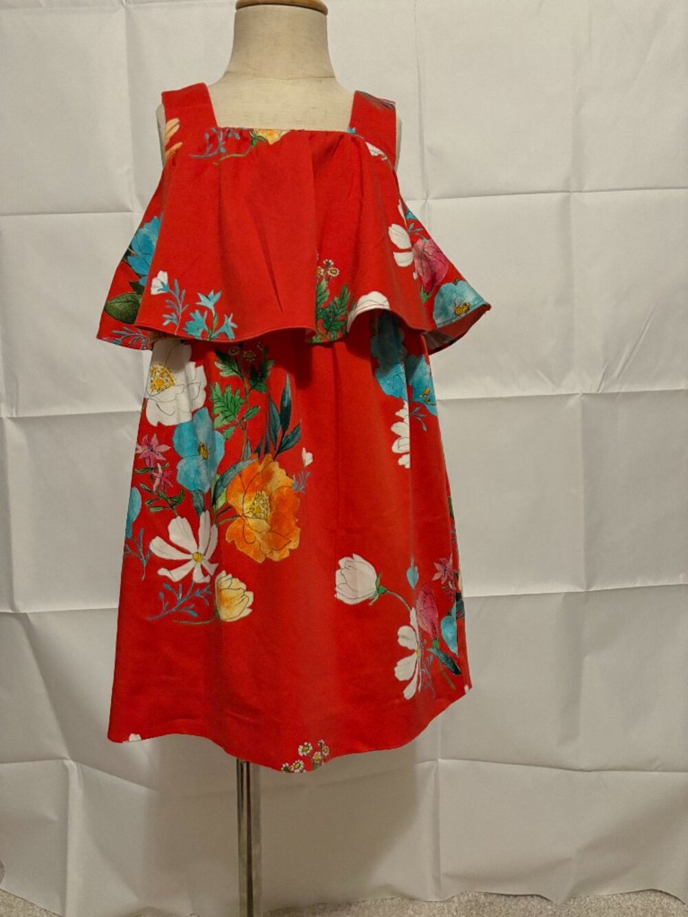Zara Girls Floral Cold Shoulder Dress Size 6 Orange Ruffle Summer Dress